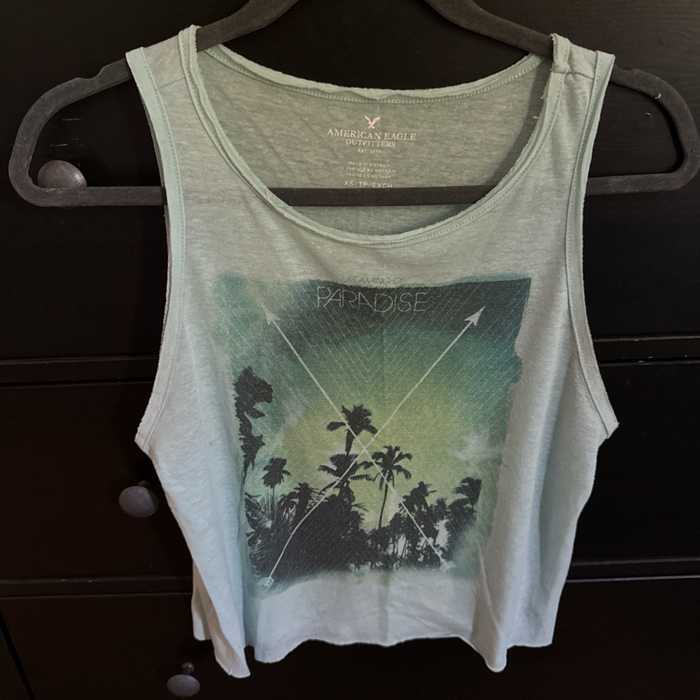 American Eagle Outfitters Mint Green Tropical Tank Top